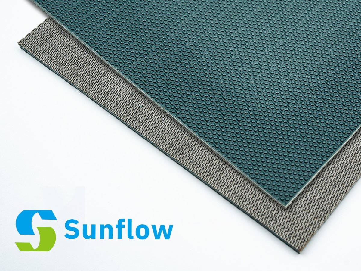 Sunflow PVC conveyor belt showing the conveying surface and belt structure